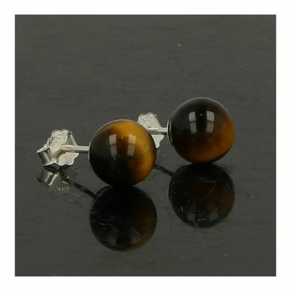 Leuke tijgeroog oorbel in zilver met diameter van 8mm