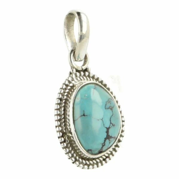 Fraaie asymmetrische turquoise hanger in zilver nr6