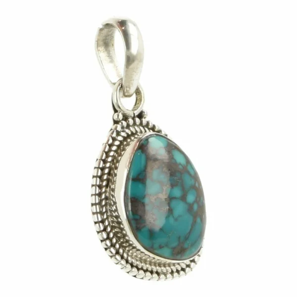 Fraaie donkere turquoise hanger in zilver nr9