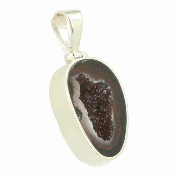 Prachtige donkere agaat geode hanger in zilver nr3 met amethist