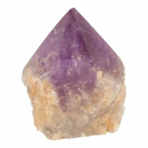 Fraaie heldere amethist punt gepolijst nr1 met veel regenbogen en ruim 7cm hoog