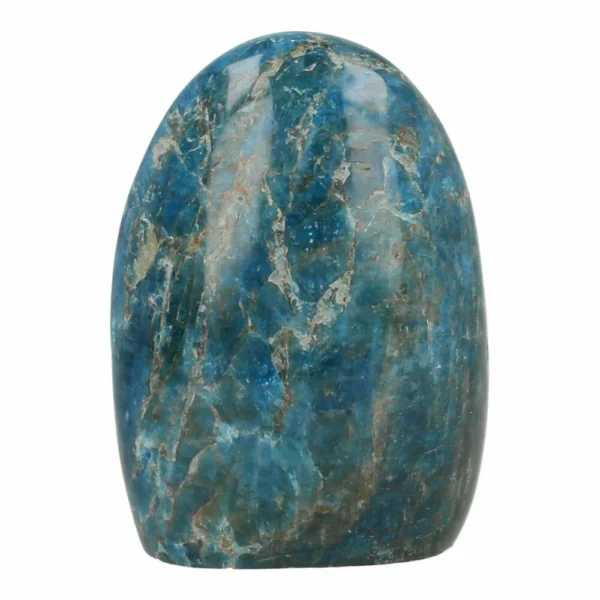 Fraaie heldere blauwe apatiet vrije vorm van 107mm hoog uit Madagaskar