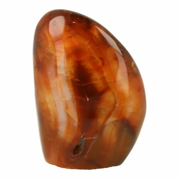 Mooie gepolijste carneool van 12cm hoog en met fraaie tekening