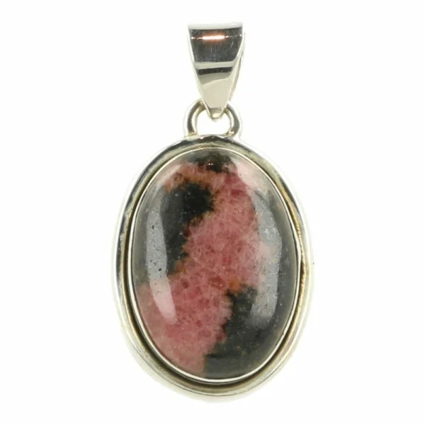 Fraai getekende rhodoniet hanger in zilver nr7