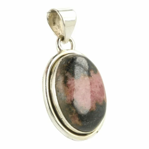 Fraaie rhodoniet hanger in zilver van 2cm hoog