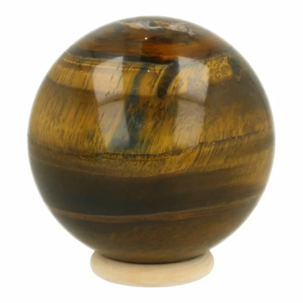 Mooie grote tijgeroog bol met diamater van 87mm 'nr2' uit Zuid Afrika en inclusief houten ring