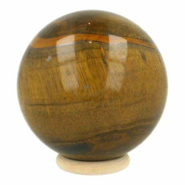 Fraaie tijgeroog bol met mooie glans en een diameter van 88mm uit Zuid-Afrika