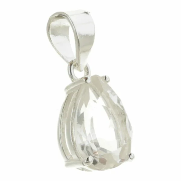 Topkwaliteit heldere bergkristal hanger in zilver met facetgeslepen bergkristal in druppelvorm 'nr1'