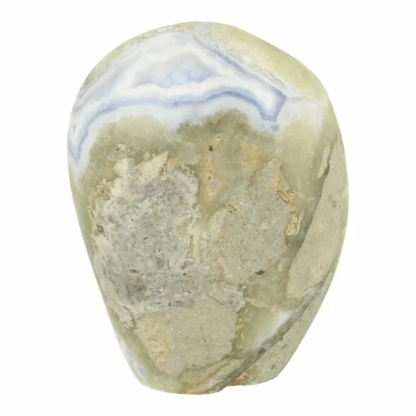 Mooie blauwe chalcedoon vrije vorm nr2 van 8,5cm hoog uit Malawi