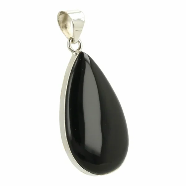 Fraaie druppelvormige zwarte onyx hanger in zilver nr3