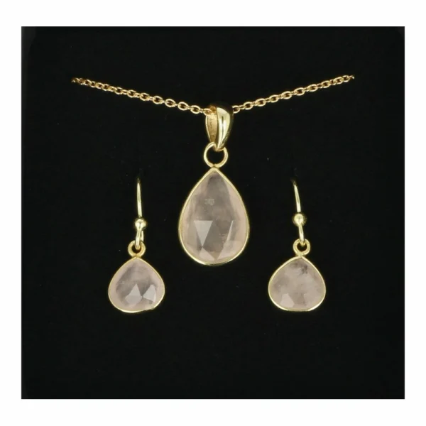 Fraaie rozenkwarts sieradenset in goud