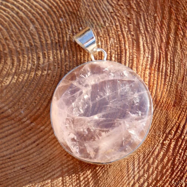 Fraaie ronde rozenkwarts hanger in zilver 'nr3'
