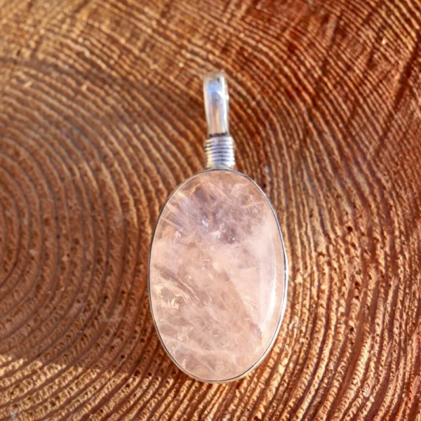 Fraaie heldere rozenkwarts hanger in zilver nr4