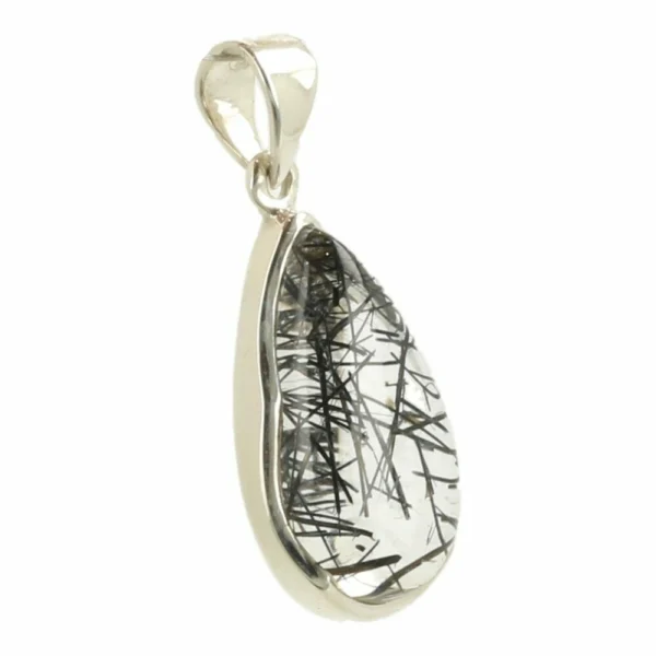Prachtige zwarte rutielkwarts hanger in zilver 'nr1'
