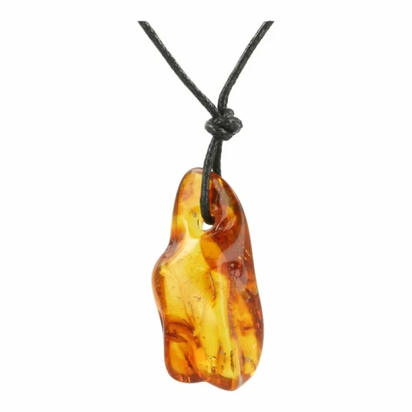 Mooie heldere en grote barnsteen hanger doorboord nr6 aan zwart waxkoord