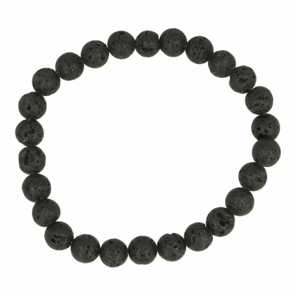 Zwarte lavasteen herenarmband 8mm op rekbaar koord en een polsomtrek van 19cm