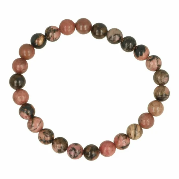 Mooie roze met zwarte rhodoniet herenarmband met 8mm kralen en 19cm polsomtrek