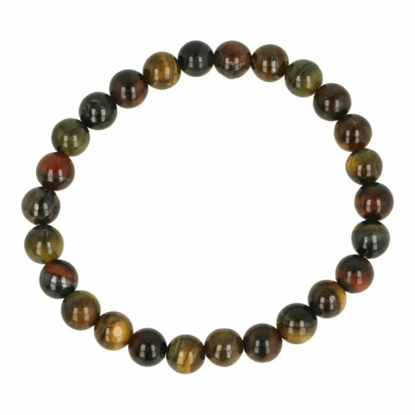 Fraaie tijgeroog herenarmband mulitcolor met meerdere kleuren tijgeroog en kralen van 8mm