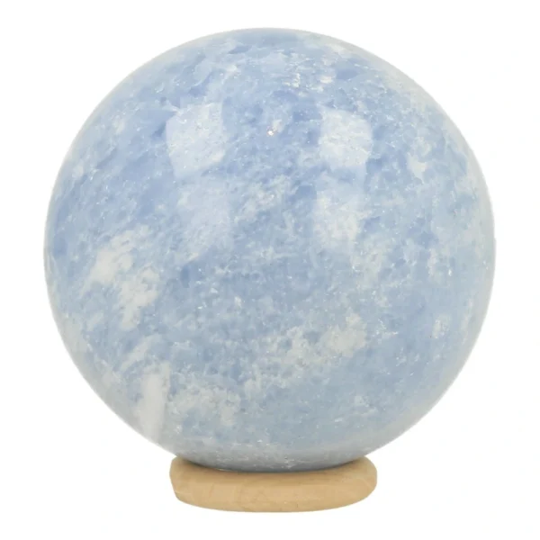 Blauwe calciet bol met diameter van 62mm op houten ring