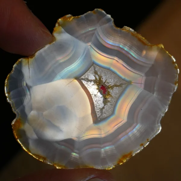 Bijzondere iris agaat schijf van 6cm breed 'nr7' uit Indonesië