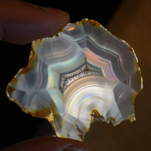 Prachtige iris agaat schijf nr8 uit Indonesië van 5cm breed