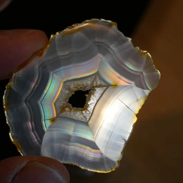 Mooie iris agaat schijf nr9 met holte uit Indonesië