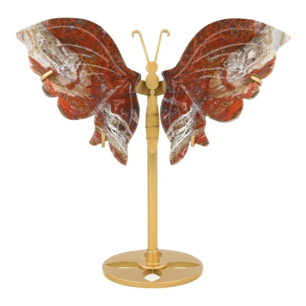 Fraaie rode Mexicaanse agaat vlinder op goudkleurige standaard nr1