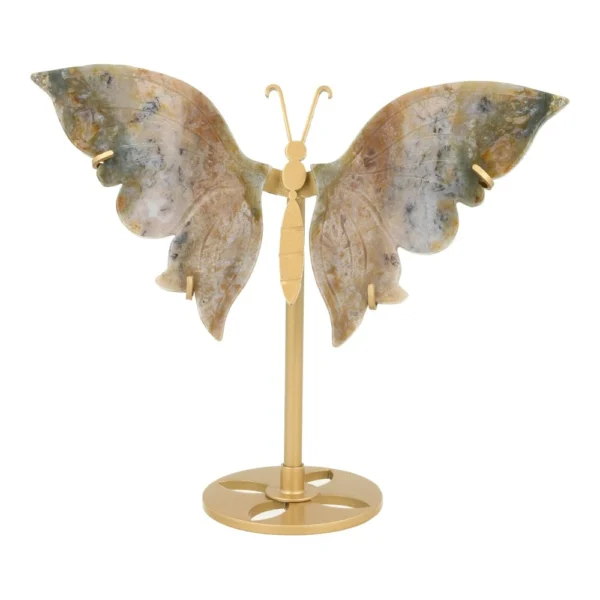 Fraaie grote mosagaat vlinder op goudkleurige standaard nr1