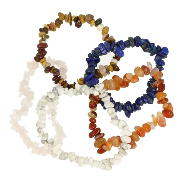 Fraaie splitarmbanden set met carneool, howliet, lapis lazuli, mookaietjasis en rozenwarts