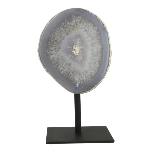 Fijne grijze agaat geode op standaard 'B met mooie lijnenpatronen