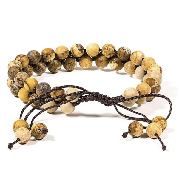 Leuke landschapsjaspis armband verstelbaar met dubbele rij kralen van 6mm
