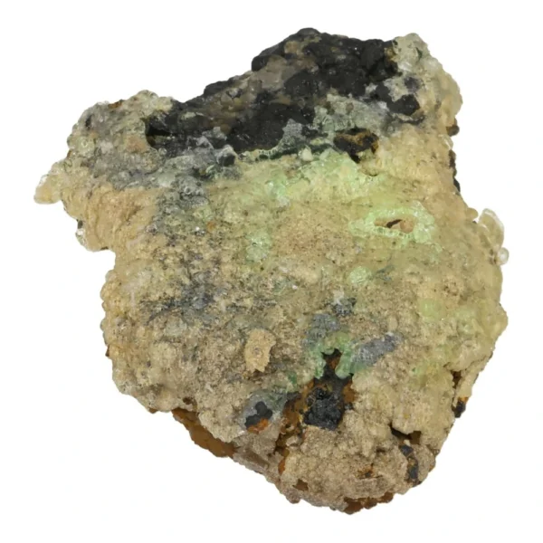 Bijzondere zwarte toermalijn met hyaliet opaal 'nr1' dat fel groen oplicht onder UV