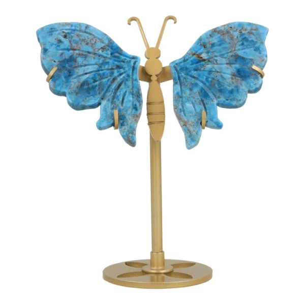 Mooie heldere blauwe apatiet vlinder op goudkleurige standaard 'nr2'