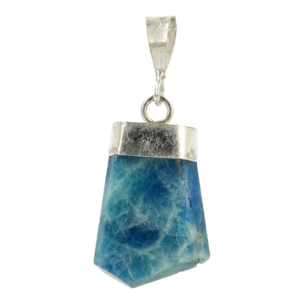 Fraaie heldere blauwe apatiet hanger punt met zilveren kapje en oogje