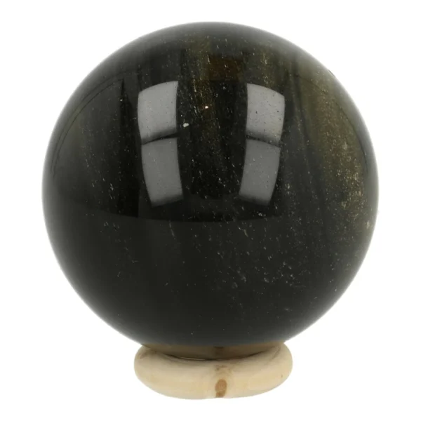 Mooie goudglans obsidiaan bol met diameter van 51mm 'nr2' op houten ring