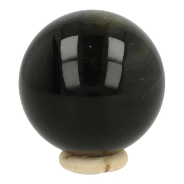 Mooie goudglans obsidiaan bol met diameter van 51mm op houten ring 'nr1'