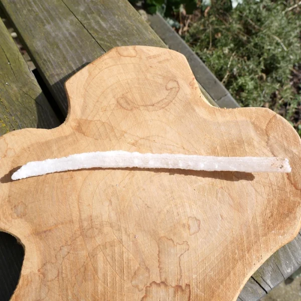 Bijzonder lang ramshoorn seleniet kristal nr6 van 18cm lang met kleine zijkristallen