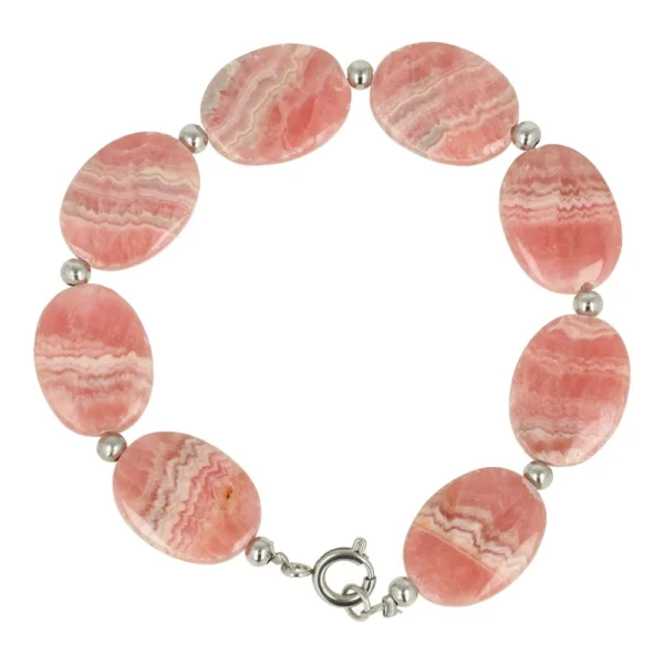 Unieke rhodochrosiet armband met ovale kralen van 2cm lang en passend bij een polsomtrek van maximaal 19cm